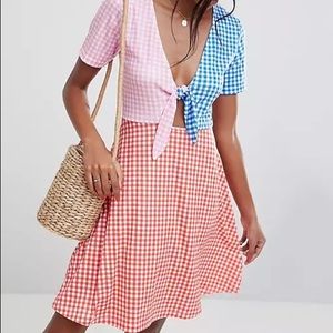 ASOS Curve dress w/ tie front color block gingham